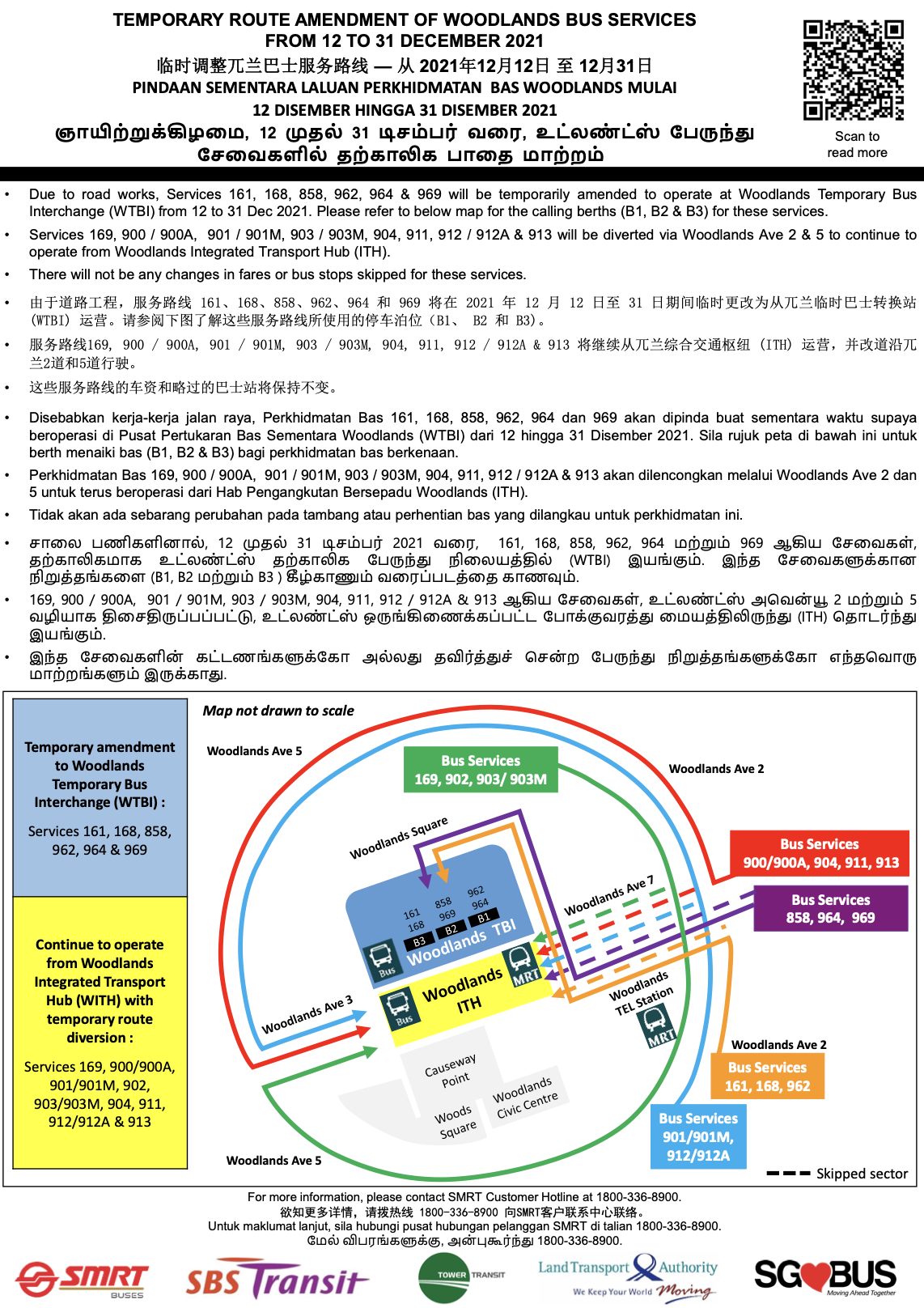 Bus 901m Route Map Temporary Route Amendment Of Woodlands Bus Services From 12 To 31 December  2021 - Sbstransit